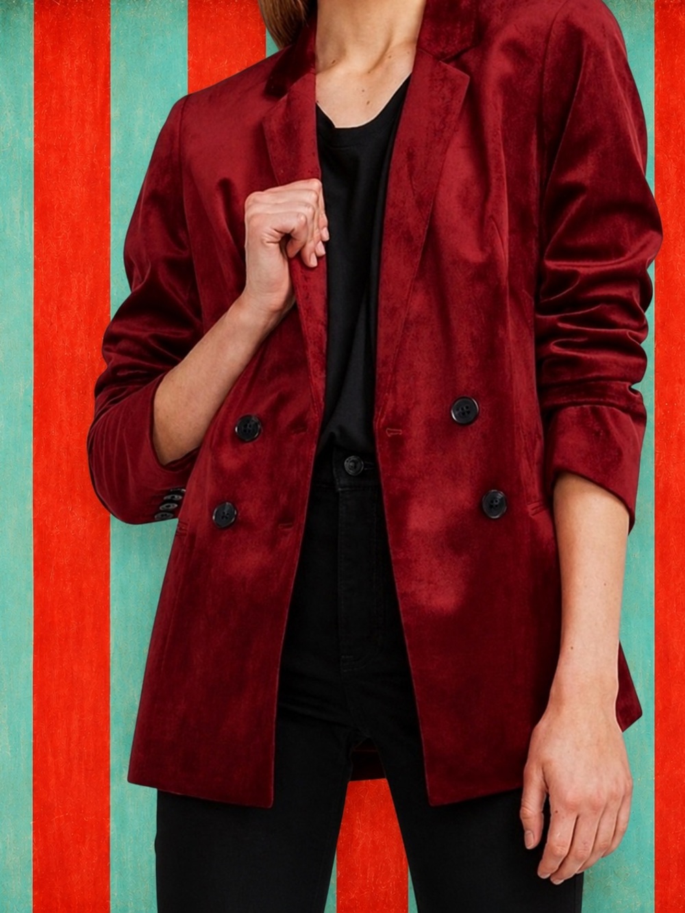 Express Women's Red Velvet Double-Breasted Blazer